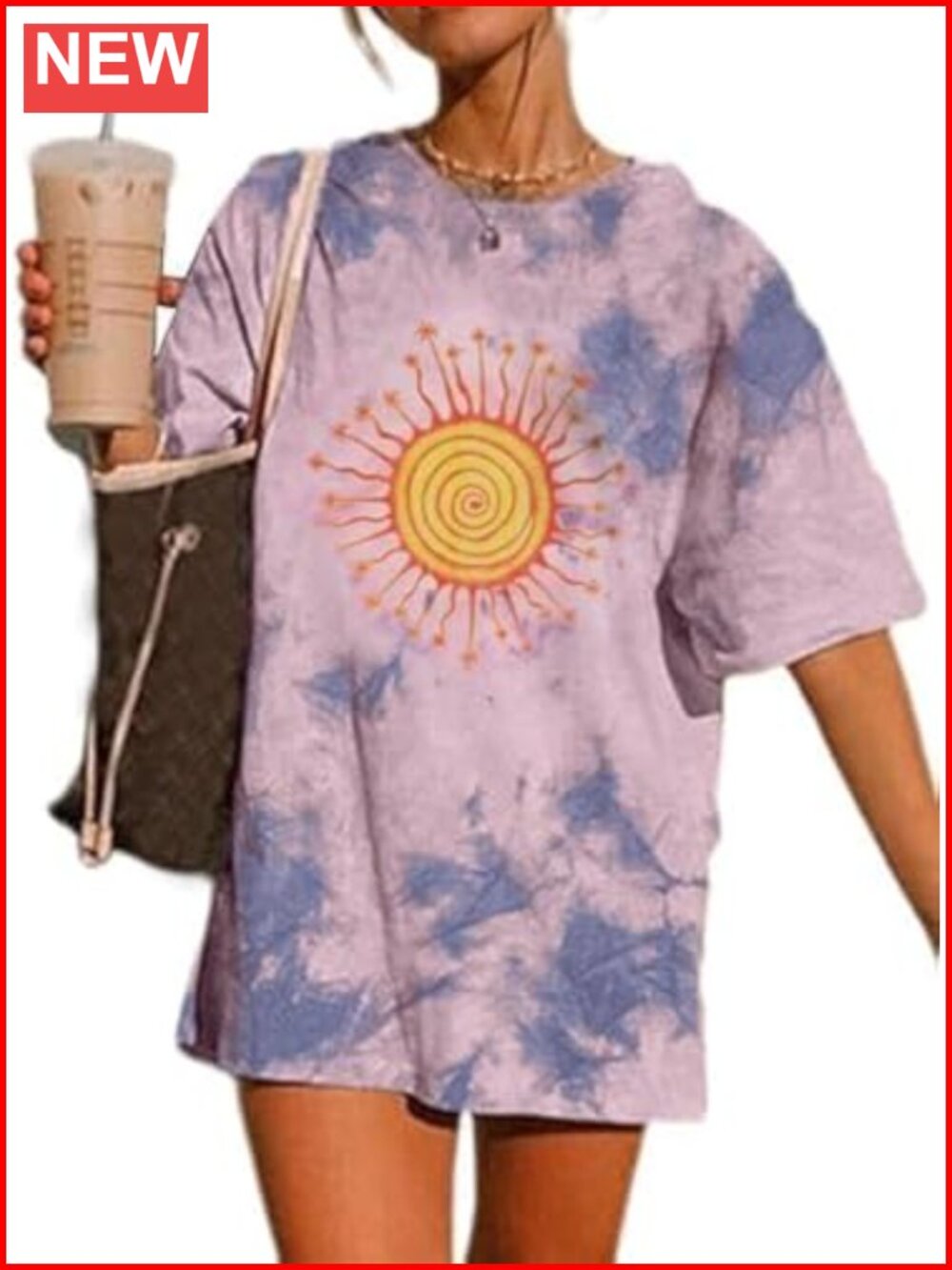 Oversized Women's Graphic Tee Tie Dye Crew Neck Short Sleeve Cotton Blend